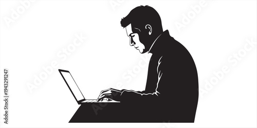 Man Working On Laptop Computer Silhouette Illustration