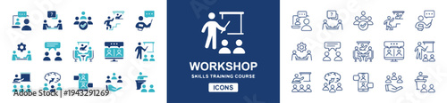 Workshop skills training course icons for learning and education
