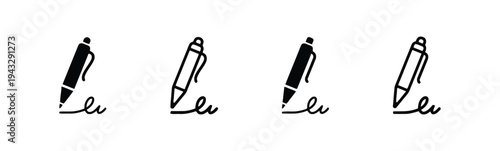 Writing pen icons for signature and notes, filled and outline versions