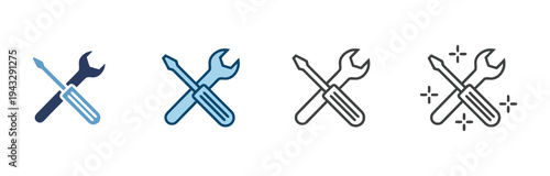 Wrench and screwdriver crossed tools icons set for repair and construction