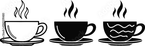 Hot beverage and coffee cup vector Icon set