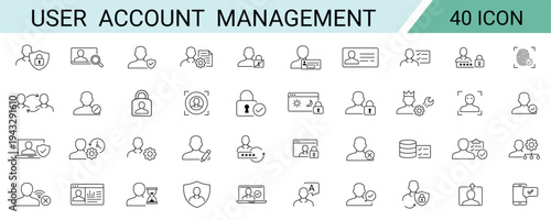 User Account Management Icon Set for Profile Settings and Access Control Interface