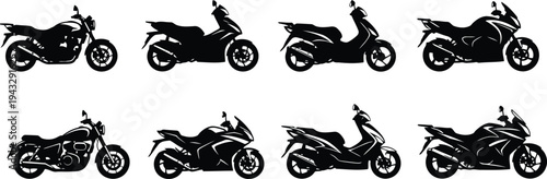 Motorcycle and scooter silhouettes vector Icon set