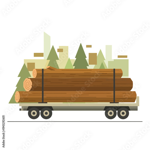 Modern Flat Design Lumber Hauling Truck Delivering Wood