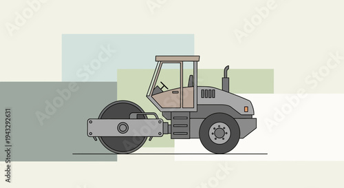 Modern Flat Design Road Roller Construction Vehicle Illustration