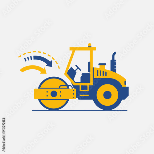 Modern Flat Design Steamroller For Road Construction And Repair Projects