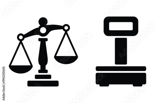 Scales of justice and digital scale icons black silhouette