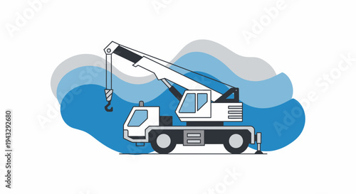 Modern Flat Design Truck Crane Lifting Heavy Loads Industrial Vehicle Icon