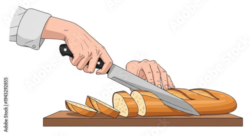 Slicing Fresh Bread with Knife.