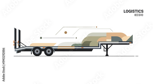 Modern Flatbed Trailer Illustration For Logistics Industry