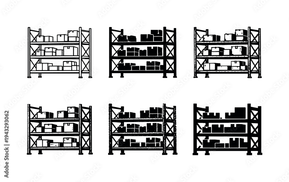 Fototapeta premium Industrial warehouse shelf rack with multiple horizontal levels for storing boxes and organized inventory | Create ONE image
