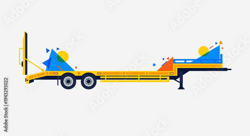 Modern Flatbed Trailer With Geometric Decorations Transporting Abstract Shapes
