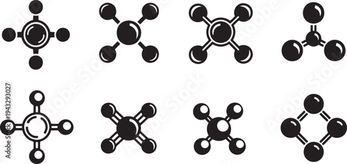 A set of vector line art silhouettes depicting various molecular structures in a bundle of illustrations