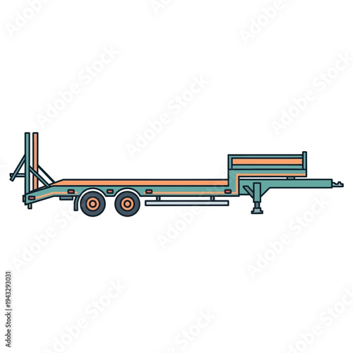 Modern Flatbed Trailer With Gooseneck And Ramps Transportation Vector Icon