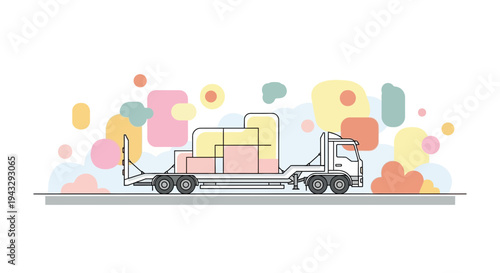 Modern Flatbed Truck Delivering Colorful Cargo Abstract Background For Logistics Industry