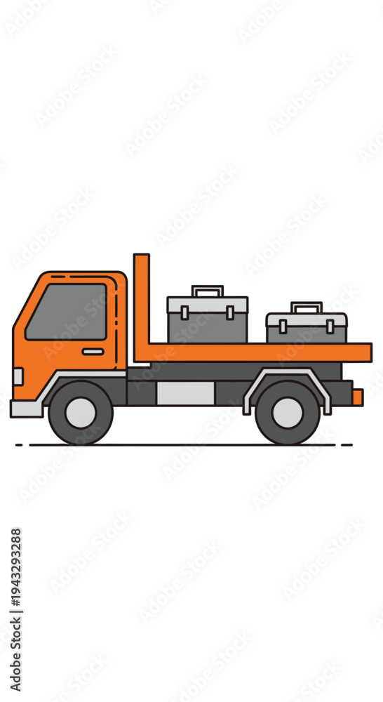 Naklejka premium Modern Flatbed Truck Transporting Toolboxes For Delivery Services