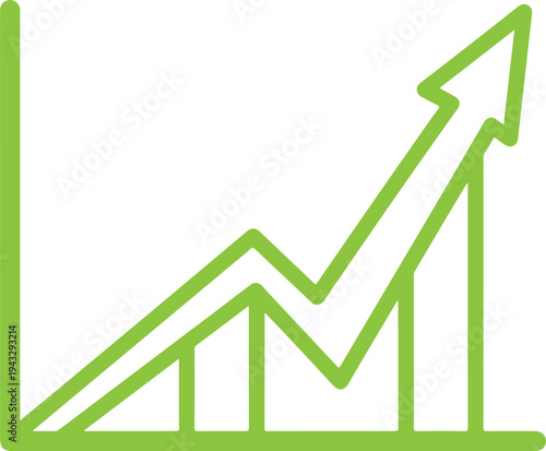 A vivid green line graph illustrating a fluctuating upward trend in data. Vector, illustration