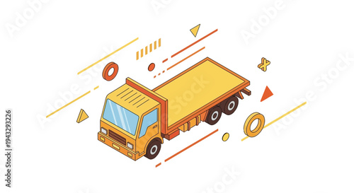 Modern Flatbed Truck Illustration With Geometric Accents