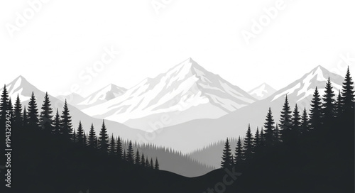 Snowcapped Mountains and Silhouetted Trees.