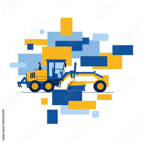 Modern Grader Machine Design Industrial Construction Equipment Illustration