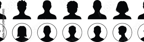 Twelve Black Silhouette Head And Shoulder Avatars And Circular Profile Icons vector illustration