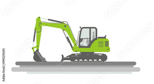 Modern Green Excavator Machine Illustration On White Background Construction Vehicle