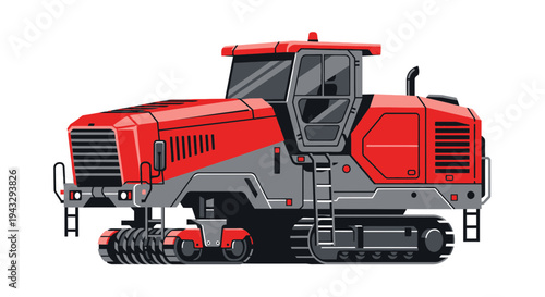 Modern Industrial Construction Vehicle Illustration In Red And Grey Tones