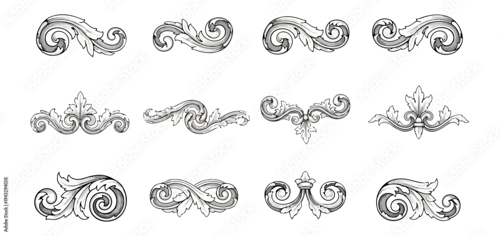 Fototapeta premium Decorative ornamental design elements collection on black background