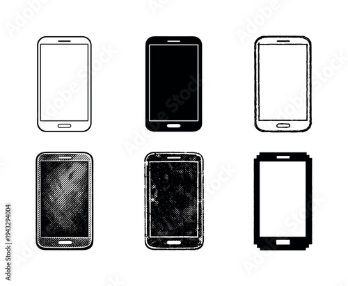 Touchscreen mobile phone with rounded corners and blank display used for calls messaging and media | Create ONE image containing