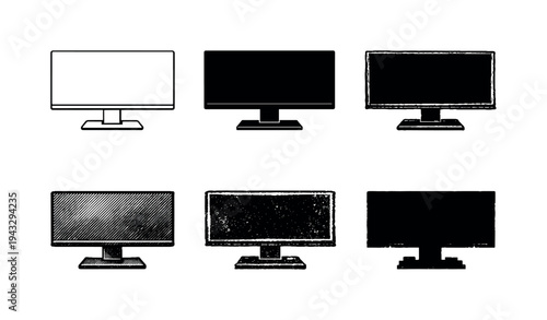 Monitors_ Six Artistic Styles. Flat screen desktop monitor with wide display and base stand designed for office computing | Create