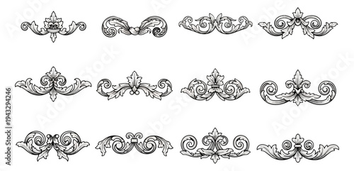 Ornamental design elements collection decorative embellishments isolated on black background