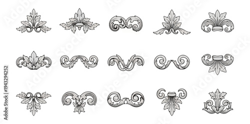 Ornamental design elements collection isolated on black background