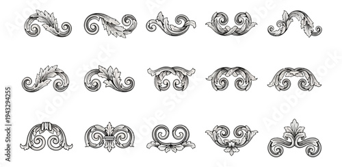 Ornamental design elements collection isolated on black background decorative vintage