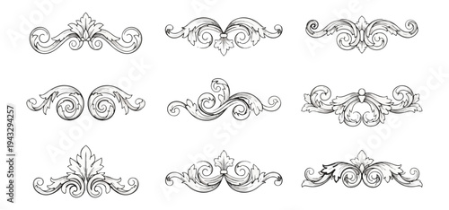 Ornamental design elements collection isolated on black background