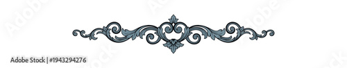 Ornamental floral design element with elegant swirls and details