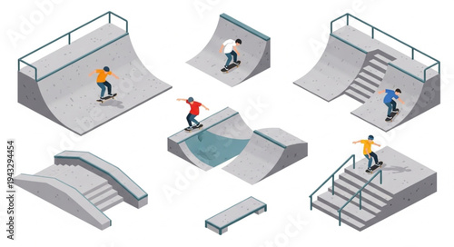 Skateboarder Performing Tricks at Skatepark.