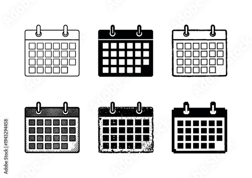 Wall calendar page with hanging loop and numbered date boxes for planning meetings and daily tasks | Create ONE image containing
