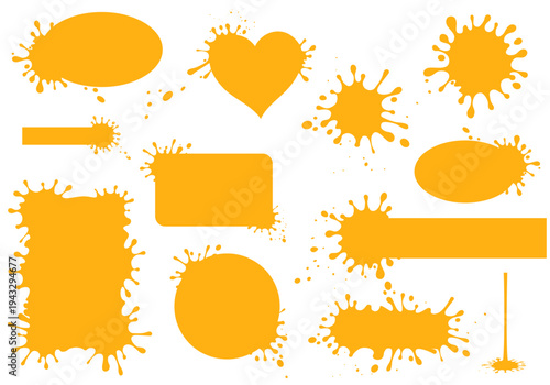 Cartoon splash blots isolated on white background . Vector abstract blob shapes set. Irregular organic elements. Yellow amoeba splotches. Liquid uneven spots. Asymmetric fluid splodge spots. 