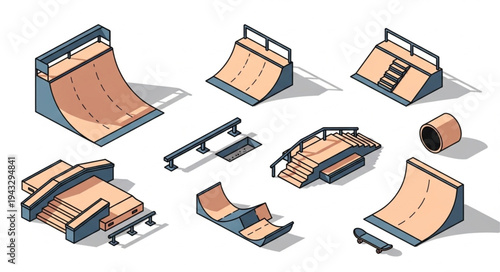Skatepark Ramps and Obstacles Illustration.