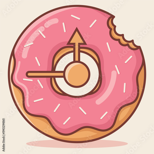 Cute Pink Donut Clock Illustration – Sweet Time and Productivity Concept Vector