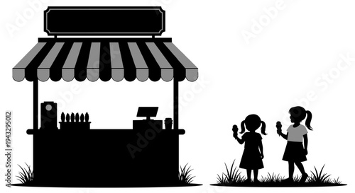 Children enjoying ice cream cones from a street vendor cart on a sunny day