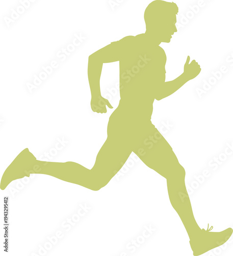 A green silhouette of a man running with a determined stride