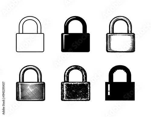 Metal padlock with curved shackle used to secure gates lockers and storage units from unauthorized access | Create ONE image