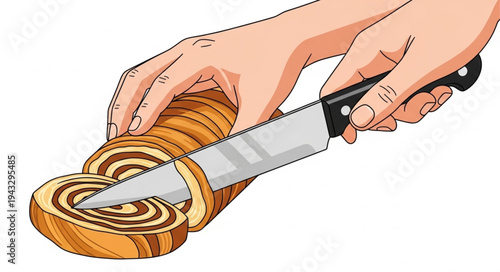 Slicing Cinnamon Swirl Brioche with Knife.