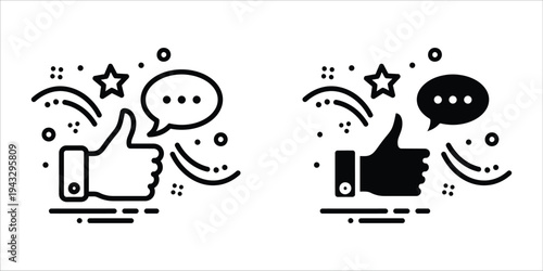Thumbs up icons with speech bubbles and festive elements