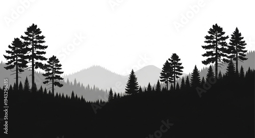 Silhouetted Trees Against Mountain Landscape.