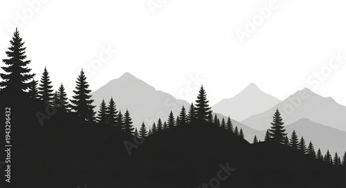 Silhouetted Trees Against Mountain Range.