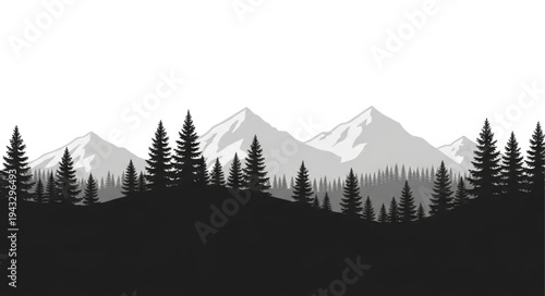 Silhouetted Trees Against Mountain Range.