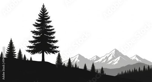 Silhouette of Tree and Mountains.