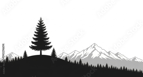 Silhouette of Tree and Mountains.